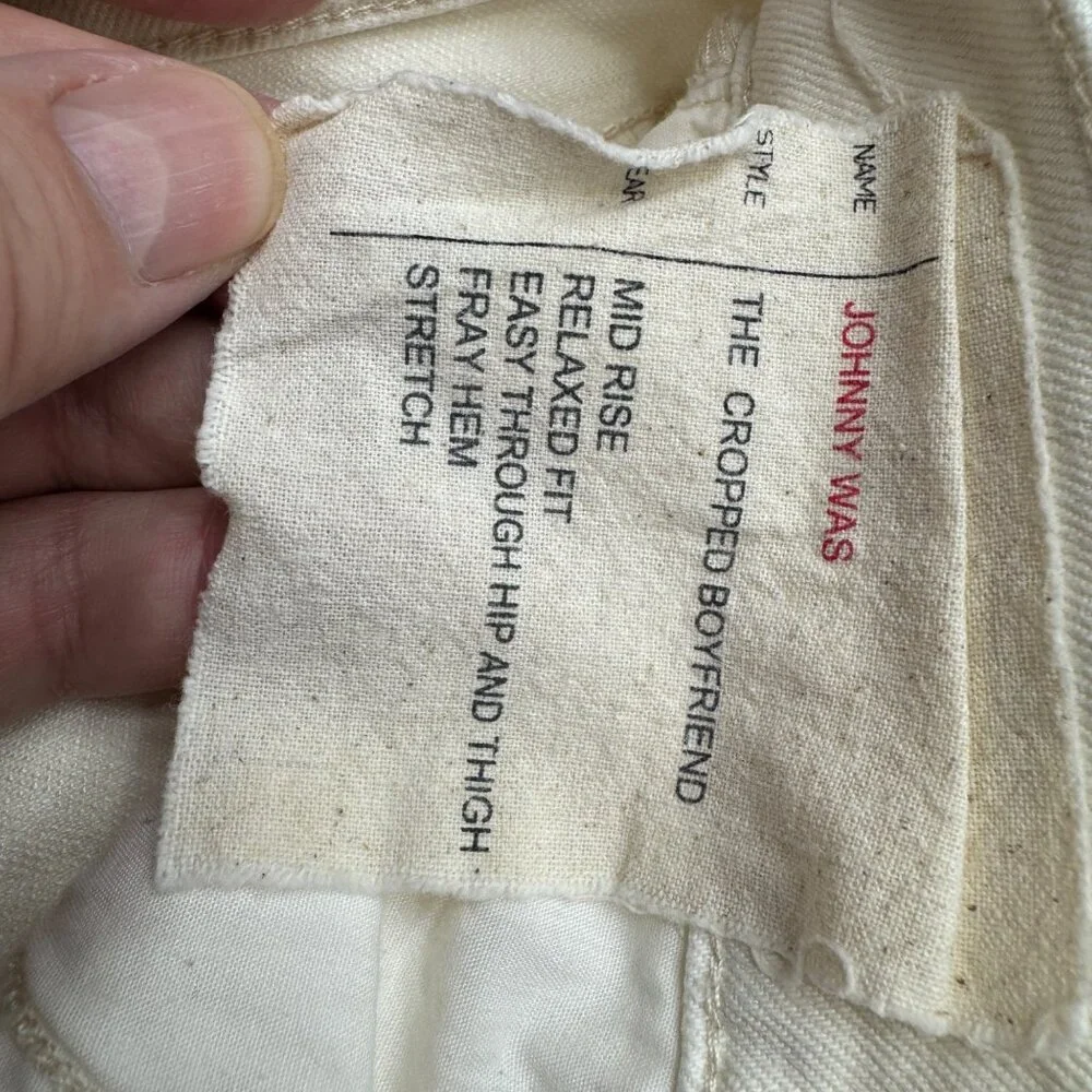 Johnny Was The Cropped Boyfriend Jean Women's Off White Pants Fray Hem, Size 27 - Picture 7 of 13